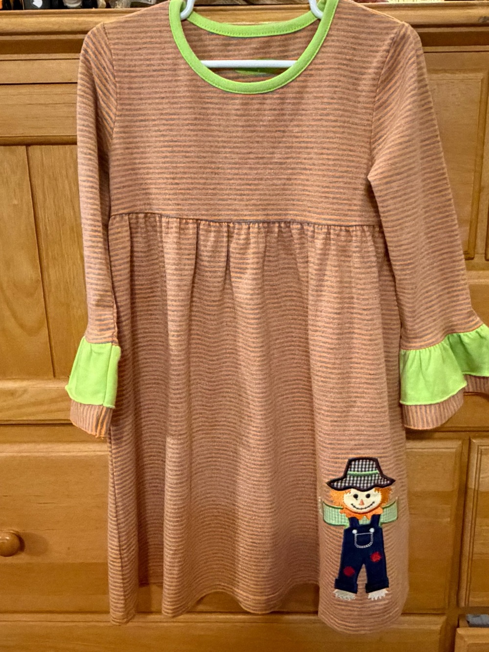 Be Mine Girls' Fall Halloween Thanksgiving Dress w/Scarecrow Appliqué Size 4